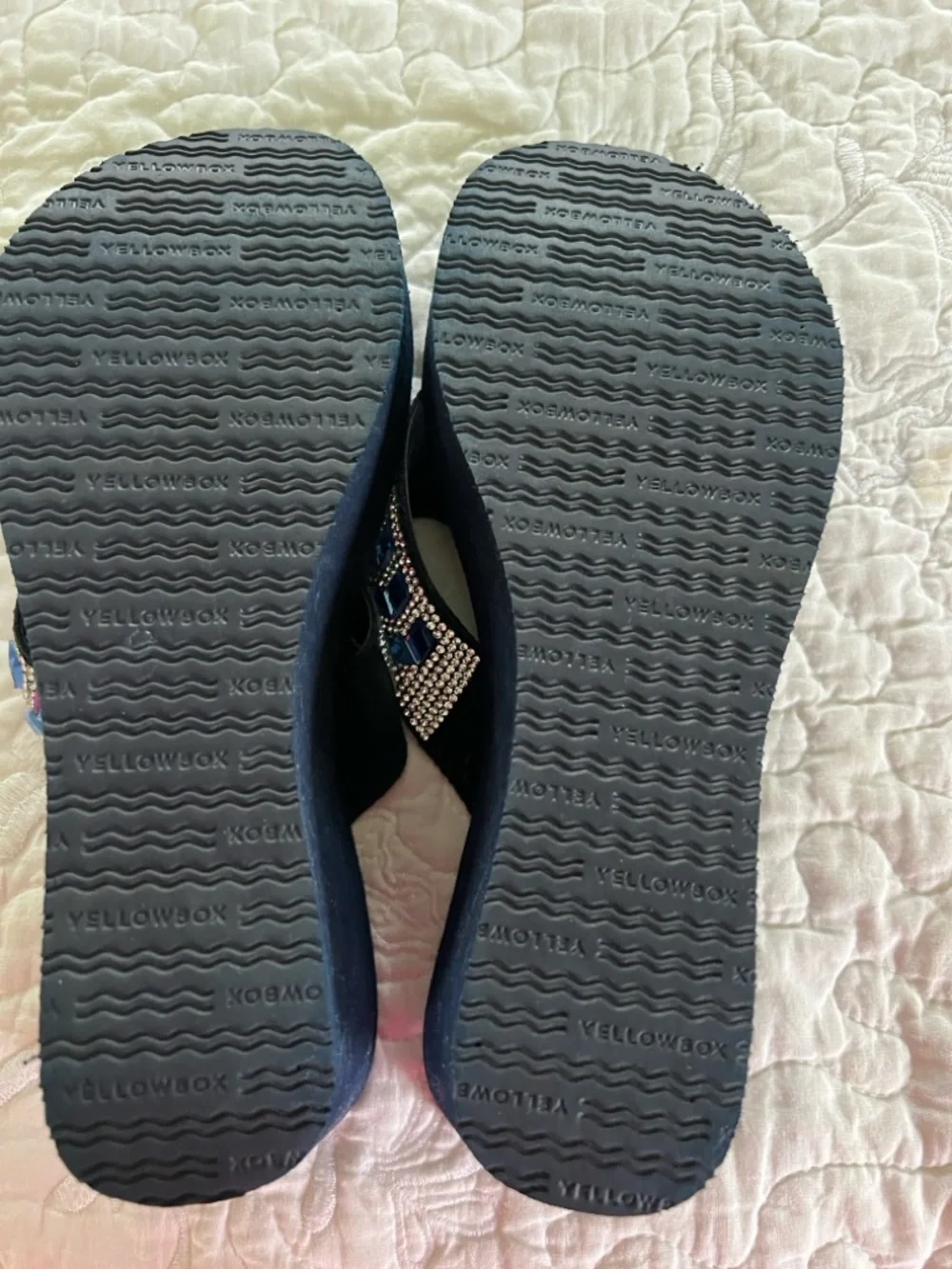 Yellow Box Women’s Navy Beaded Sandals with Iridescent Gems. Sz-8.EUC.So Pretty. - Picture 4 of 9